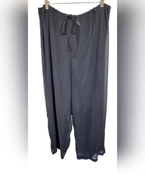 Cherokee Black Sheer Swim Cover Up Pants Wide Leg Drawstring Waist 1X Beach